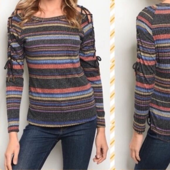 ‎Striped Laced Up Arm Top - Picture 13 of 14